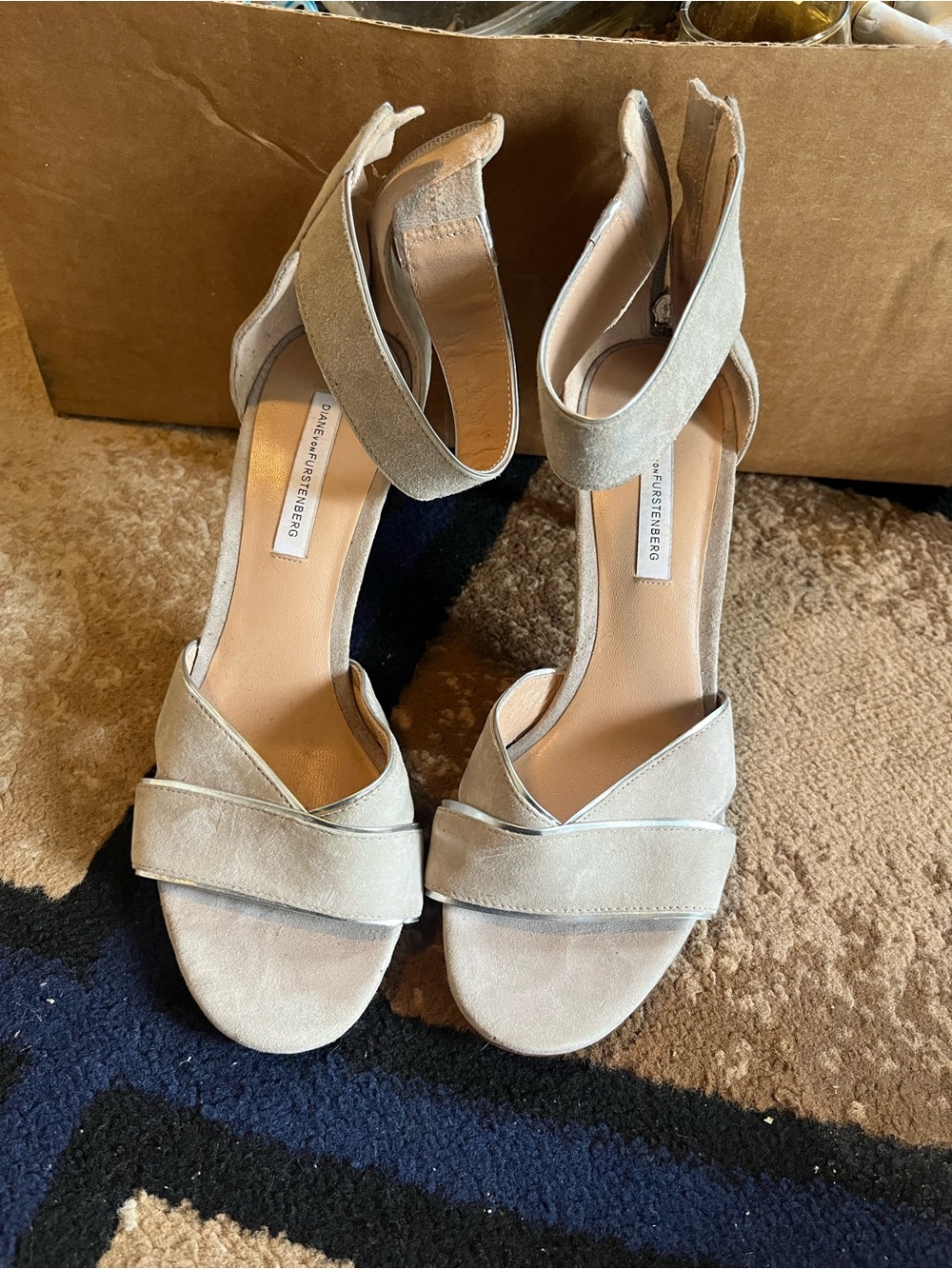 Diane Von Furstenberg Light Beige Suede Ankle-Strap Heels